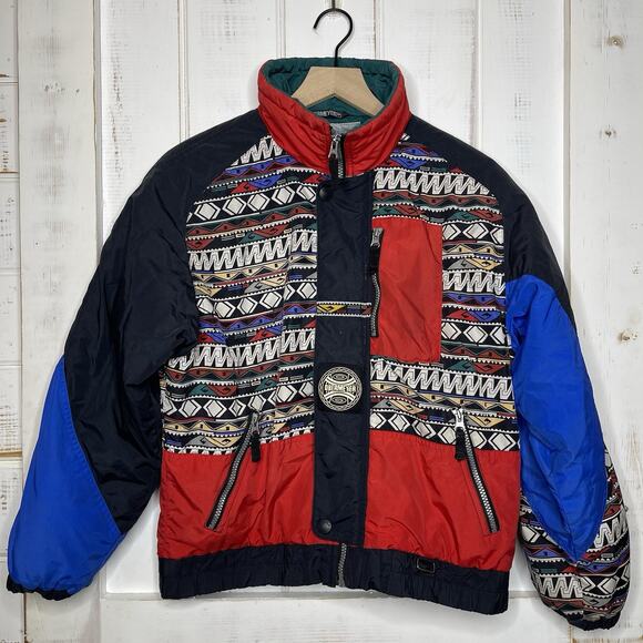 VTG OBERMEYER YOUTH SIZE 16 Ski Snowboard Hooded Jacket Aztec Tribal Southwest - Picture 1 of 16